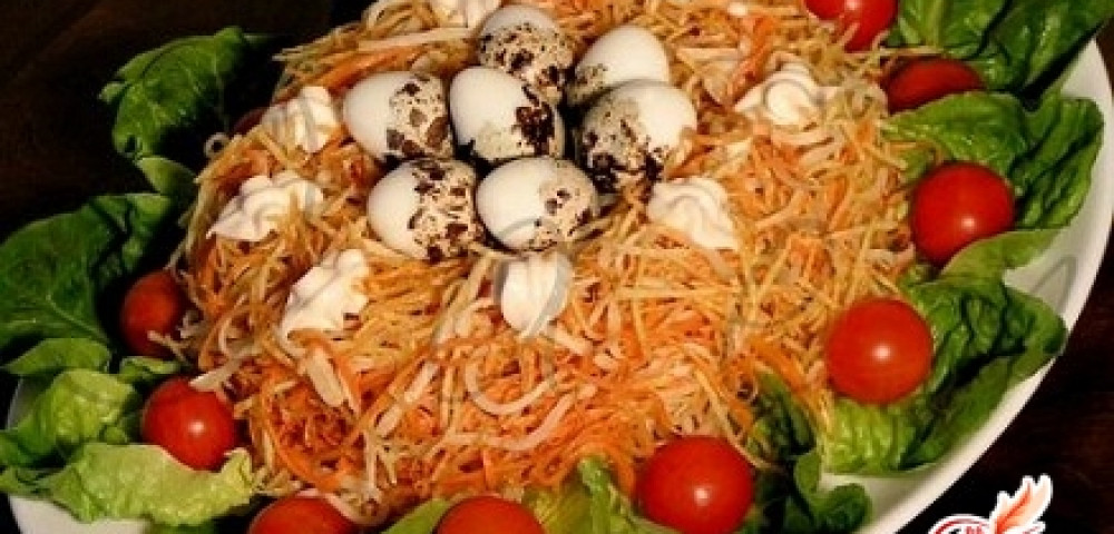 Салат гнездо глухаря с курицей пошаговый рецепт с фото