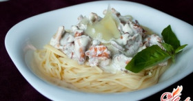 Спагетти с грибами в сливочном соусе