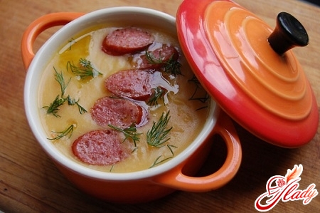 рецепт сырного супа с колбасой